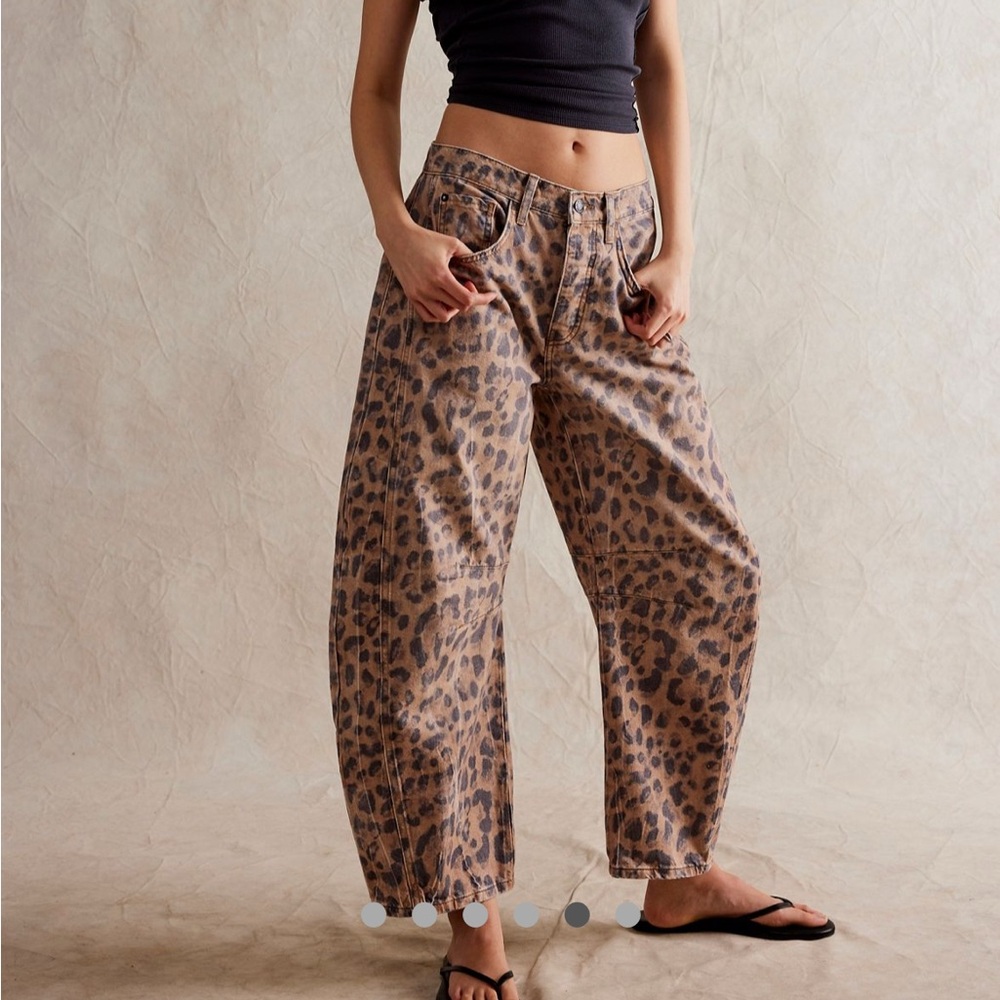 Free people always out of stock leopard barrel jeans. Size 30 NWT.  Never worn.
